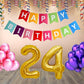 Number  24 Gold Foil Balloon and 25 Nos Pink and Purple Color Latex Balloon and Happy Birthday Banner Combo