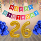 Number 26  Gold Foil Balloon and 25 Nos Blue Color Latex Balloon and Happy Birthday Banner Combo