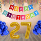 Number 27  Gold Foil Balloon and 25 Nos Blue Color Latex Balloon and Happy Birthday Banner Combo