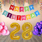 Number 28  Gold Foil Balloon and 25 Nos Pink and Purple Color Latex Balloon and Happy Birthday Banner Combo