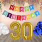 Number  30  Gold Foil Balloon and 25 Nos Blue and White Color Latex Balloon and Happy Birthday Banner Combo