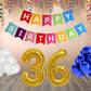 Number  36 Gold Foil Balloon and 25 Nos Blue and White Color Latex Balloon and Happy Birthday Banner Combo