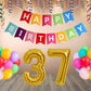 Number 37   Gold Foil Balloon and 25 Nos Multicolor Color Latex Balloon and Happy Birthday Banner Combo