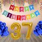 Number  37 Gold Foil Balloon and 25 Nos Blue Color Latex Balloon and Happy Birthday Banner Combo
