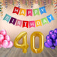 Number 40  Gold Foil Balloon and 25 Nos Pink and Purple Color Latex Balloon and Happy Birthday Banner Combo