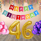 Number 46  Gold Foil Balloon and 25 Nos Pink and Purple Color Latex Balloon and Happy Birthday Banner Combo