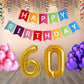 Number 60  Gold Foil Balloon and 25 Nos Pink and Purple Color Latex Balloon and Happy Birthday Banner Combo