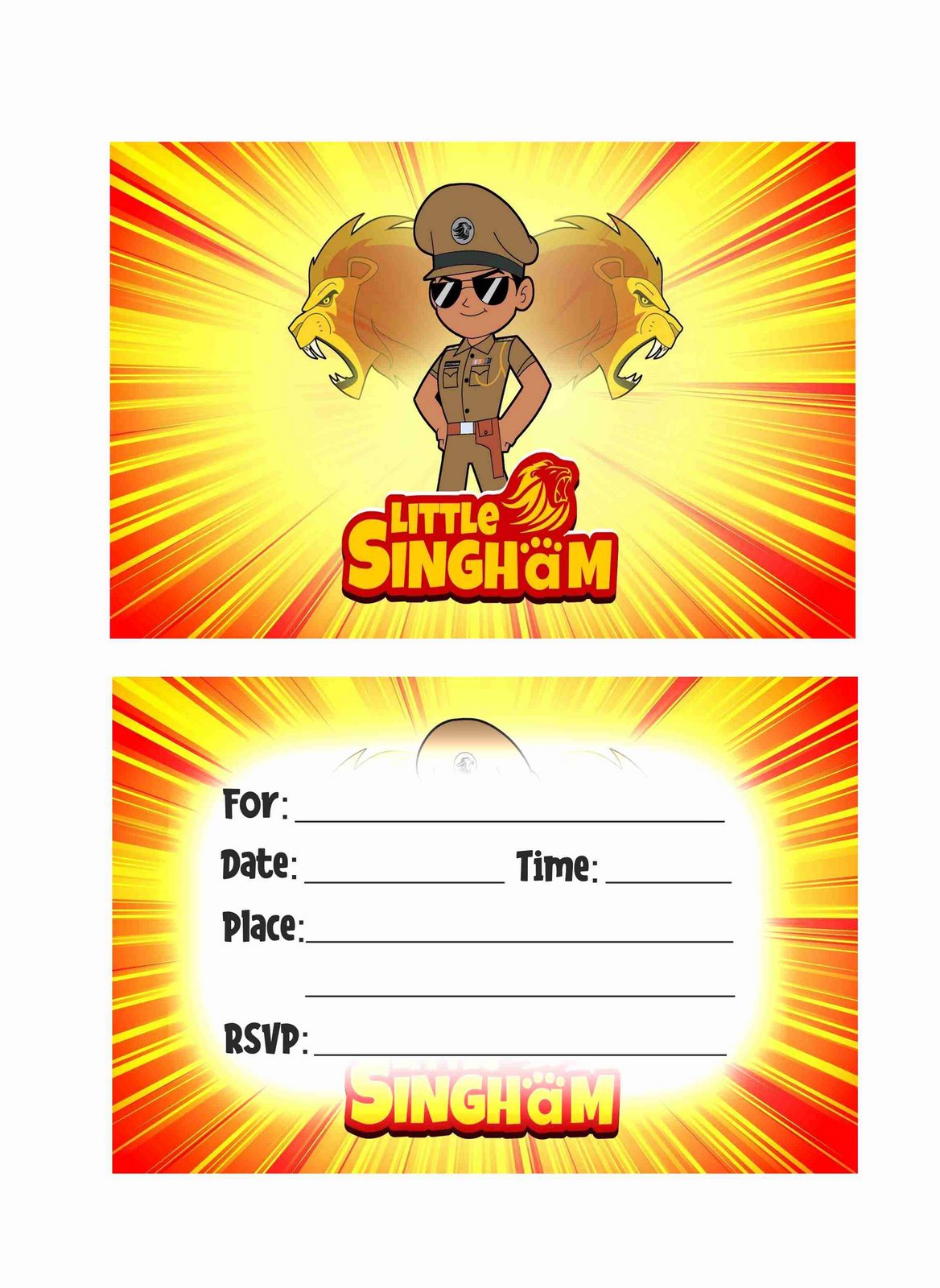 Little Singham Theme Children's Birthday Party Invitations Cards with Envelopes - Kids Birthday Party Invitations for Boys or Girls,- Invitation Cards (Pack of 10)
