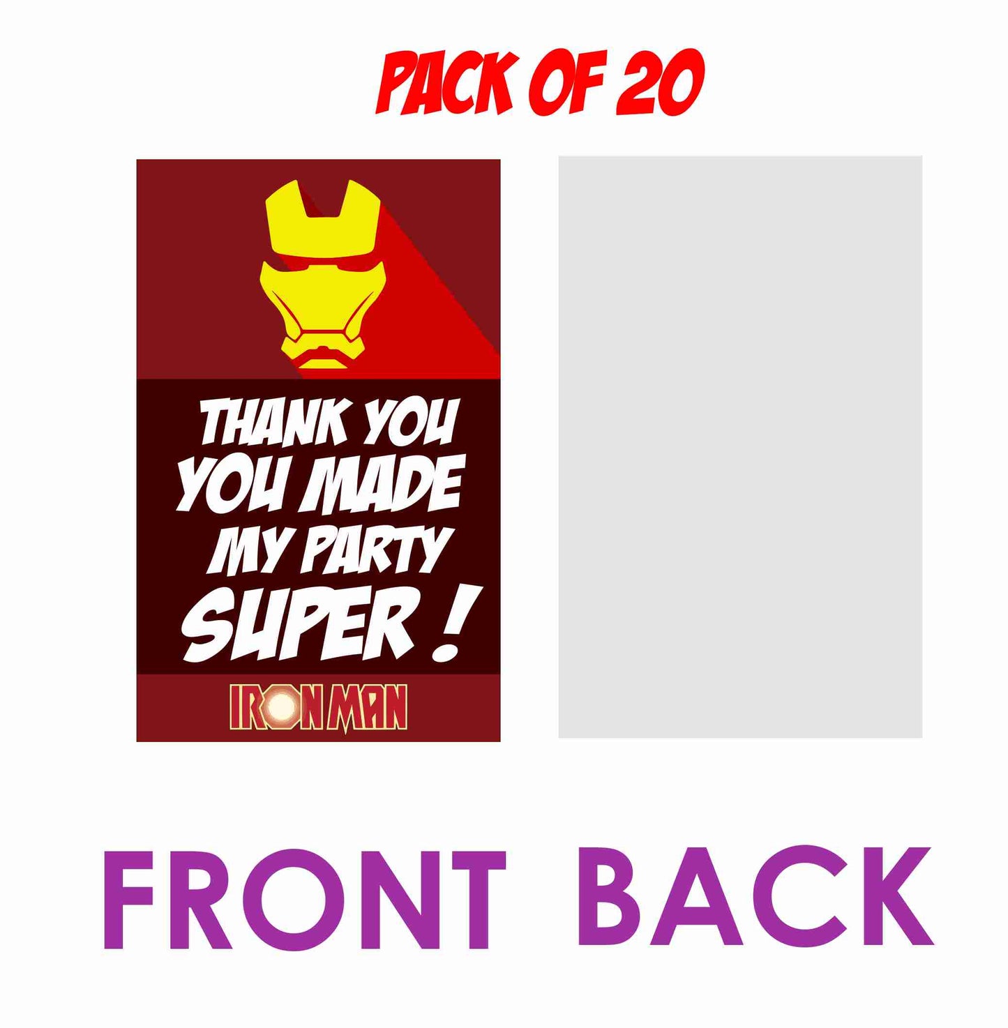 Iron Man theme Return Gifts Thank You Tags Thank u Cards for Gifts 20 Nos Cards and Glue Dots