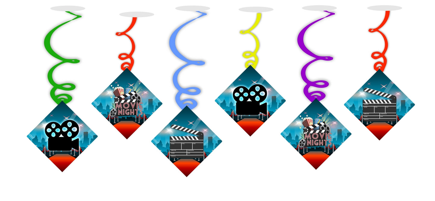 Hollywood Movies Ceiling Hanging Swirls Decorations Cutout Festive Party Supplies (Pack of 6 swirls and cutout)