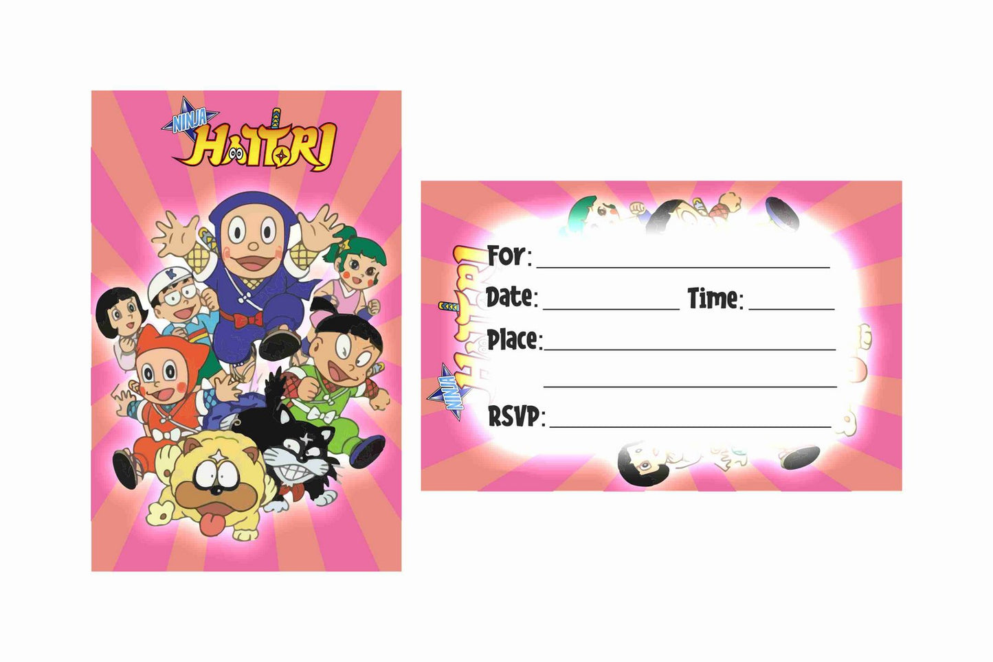 Ninja Hattori Theme Children's Birthday Party Invitations Cards with Envelopes - Kids Birthday Party Invitations for Boys or Girls,- Invitation Cards (Pack of 10)