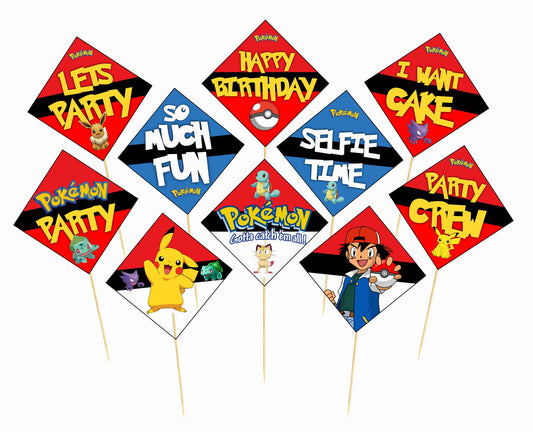 Pokemon Theme Birthday Photo Booth Party Props Theme Birthday Party Decoration, Birthday Photo Booth Party Item for Adults and Kids