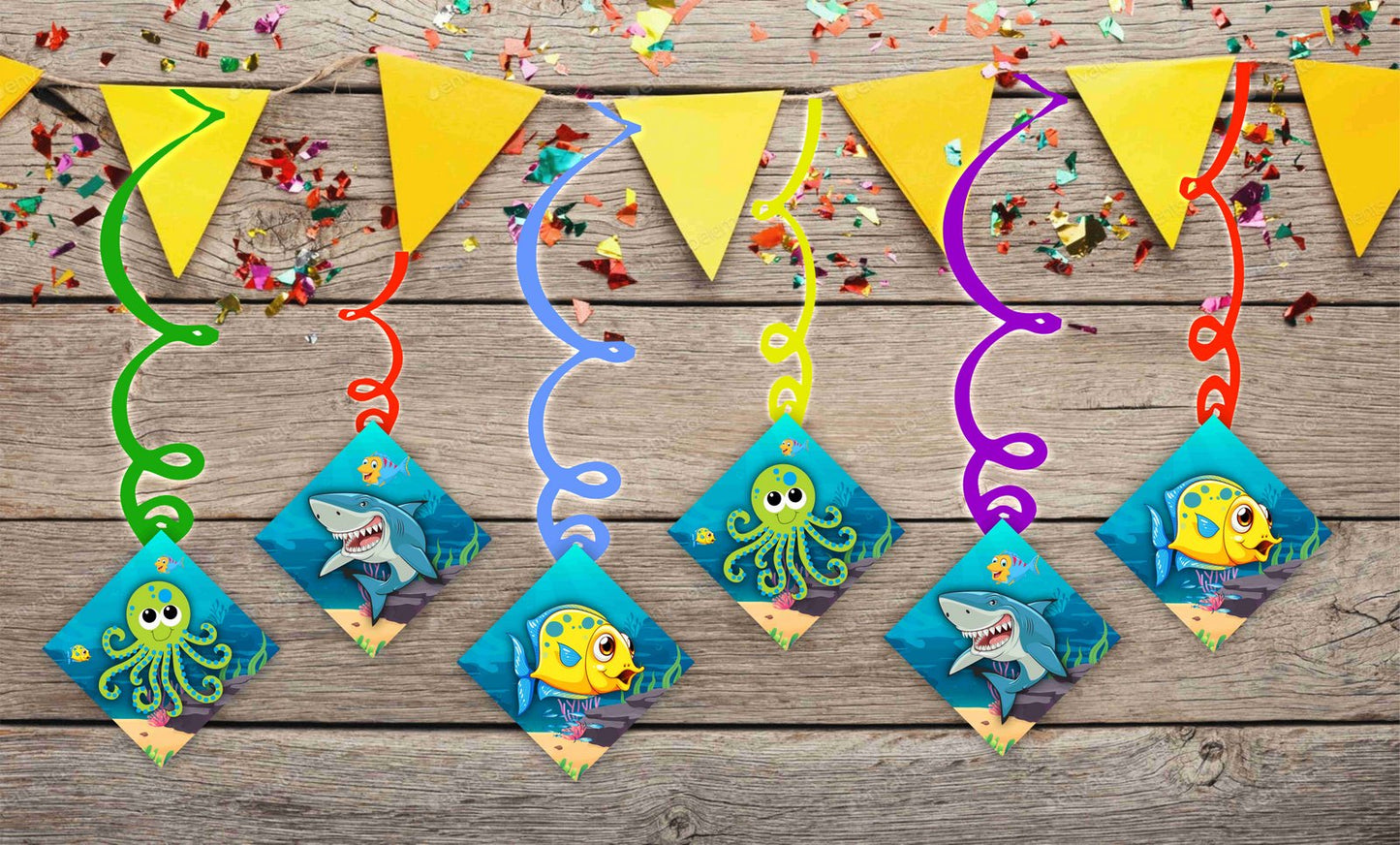Ocean Underwater Ceiling Hanging Swirls Decorations Cutout Festive Party Supplies (Pack of 6 swirls and cutout)