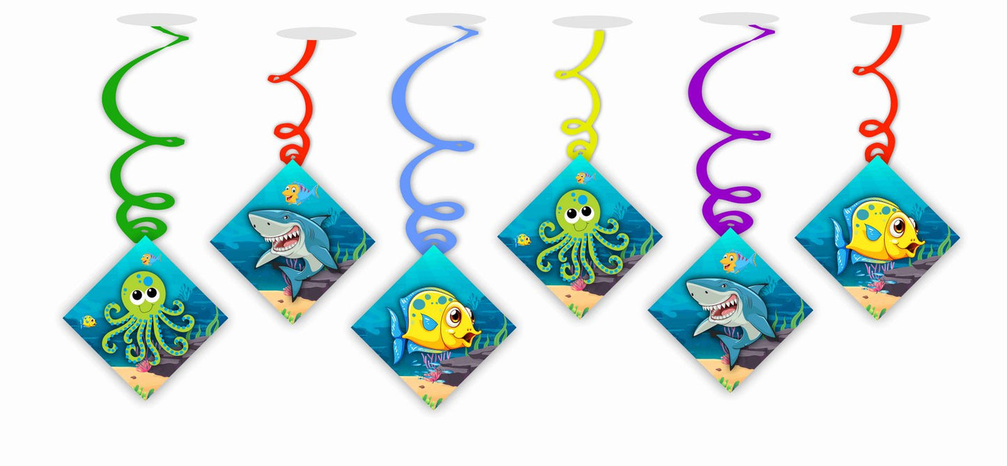 Ocean Underwater Ceiling Hanging Swirls Decorations Cutout Festive Party Supplies (Pack of 6 swirls and cutout)