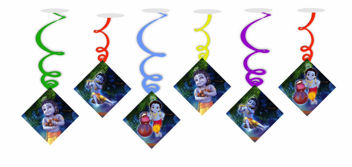 Little Krishna Ceiling Hanging Swirls Decorations Cutout Festive Party Supplies (Pack of 6 swirls and cutout)