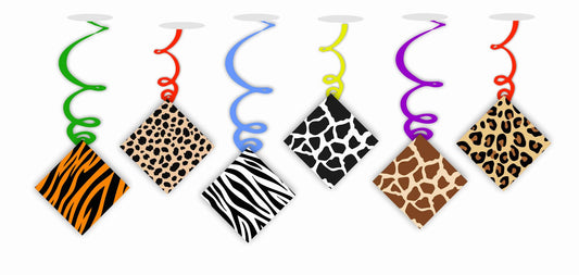 African Safari Ceiling Hanging Swirls Decorations Cutout Festive Party Supplies (Pack of 6 swirls and cutout)