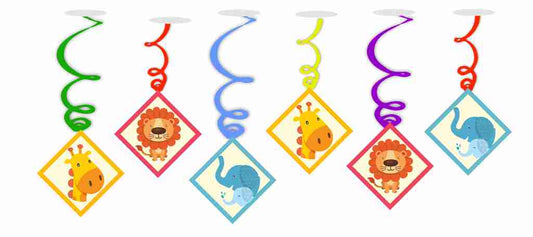 Jungle Ceiling Hanging Swirls Decorations Cutout Festive Party Supplies (Pack of 6 swirls and cutout)