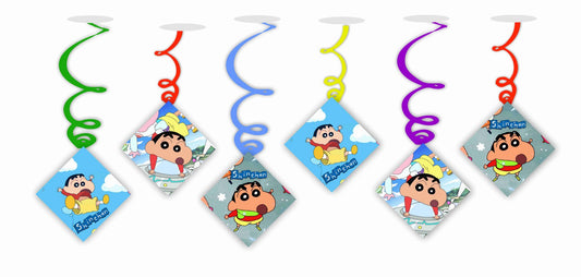 Shinchan Ceiling Hanging Swirls Decorations Cutout Festive Party Supplies (Pack of 6 swirls and cutout)
