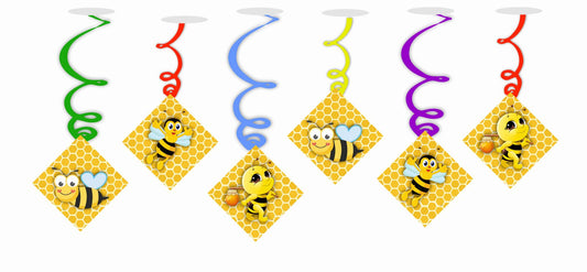 HoneyBee Ceiling Hanging Swirls Decorations Cutout Festive Party Supplies (Pack of 6 swirls and cutout)