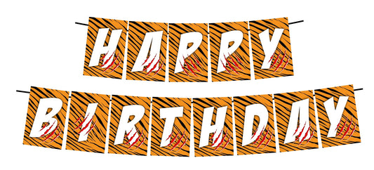 Tiger Theme Happy Birthday Decoration Hanging and Banner for Photo Shoot Backdrop and Theme Party