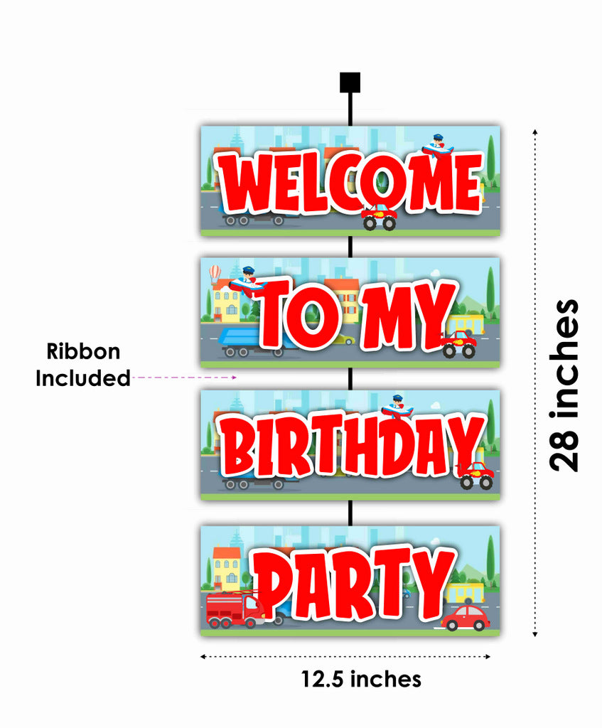 Transport Theme Welcome Board Welcome to My Birthday Party Board for Door Party Hall Entrance Decoration Party Item for Indoor and Outdoor 2.3 feet