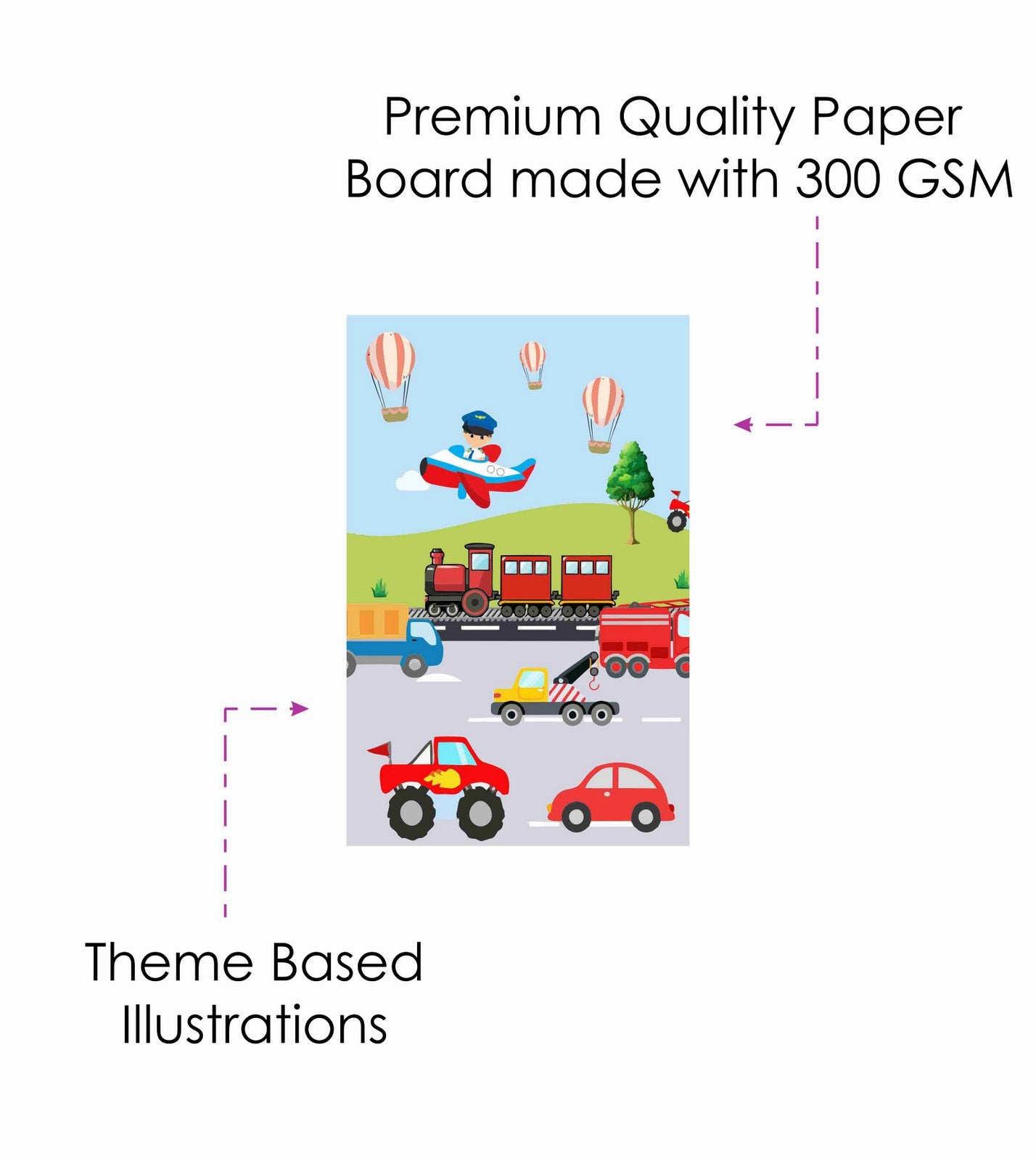 Transport Theme Children's Birthday Party Invitations Cards with Envelopes - Kids Birthday Party Invitations for Boys or Girls,- Invitation Cards (Pack of 10)