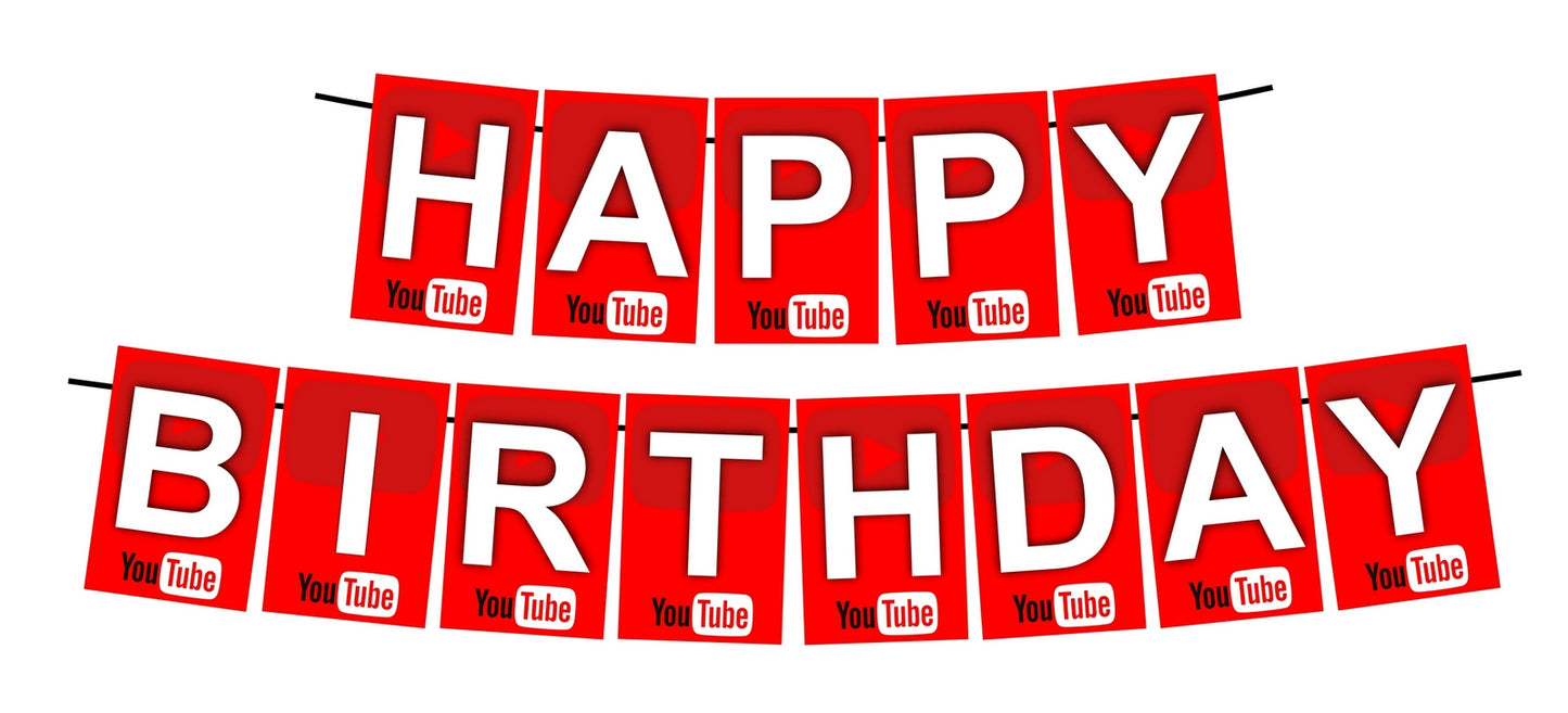 Youtube Theme Happy Birthday Decoration Hanging and Banner for Photo Shoot Backdrop and Theme Party